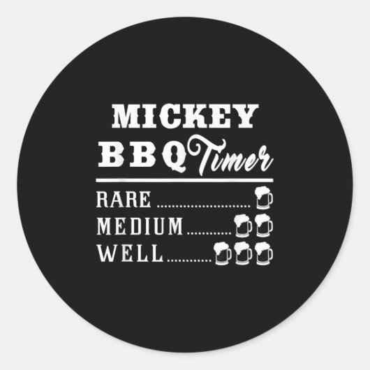 Mannen Mickey BBQ Timer Bier Drink Grappig Grillen Ronde Sticker (Voorkant)