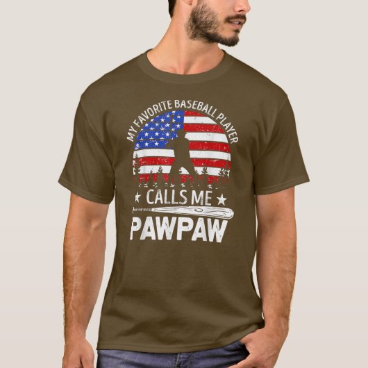 Mannen Mijn favoriete Baseball Player roept me Paw T-shirt (Voorkant)