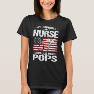 Mannen Mijn favoriete verpleegster noemt me Pops V T-shirt
