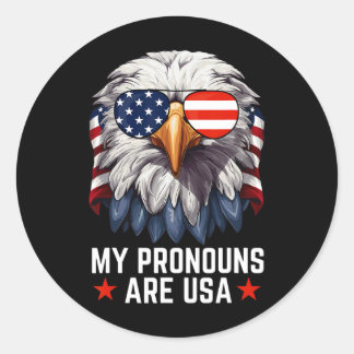 Mannen Mijn voornaamwoorden zijn USA Funny Eagle 4 Ronde Sticker