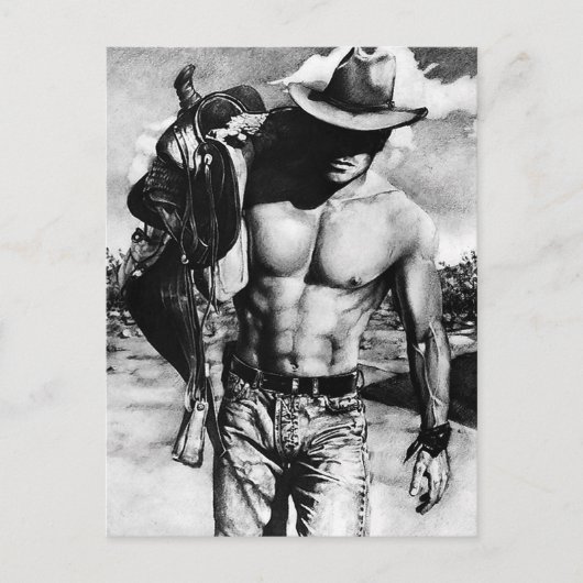 Mannen Modern Cool Westerne mannetjescowboy handge Briefkaart (Voorkant)