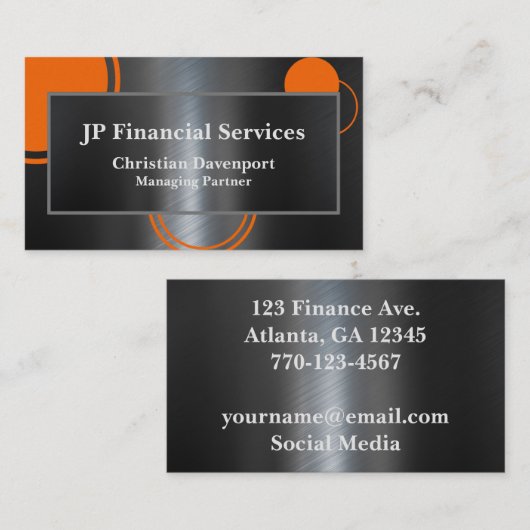 Mannen Modern Metallic Black Oranje Abstract Visitekaartje (Voorkant / Achterkant)