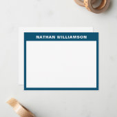 Mannen Modern Minimaal Blauw Wit Gepersonaliseerd Notitiekaartje (Voorkant / Achterkant in situ)