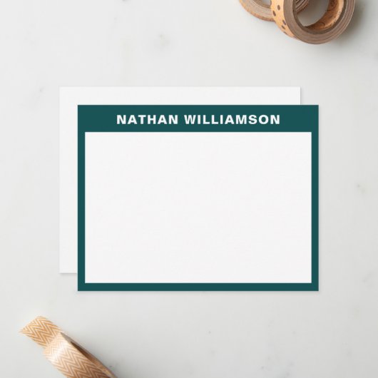 Mannen Modern Minimaal Donker Blauwgroen Blauw Gep Notitiekaartje (Voorkant / Achterkant in situ)