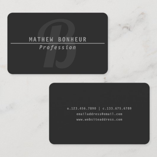 Mannen modern monogram, grijs visitekaartje (Voorkant / Achterkant)