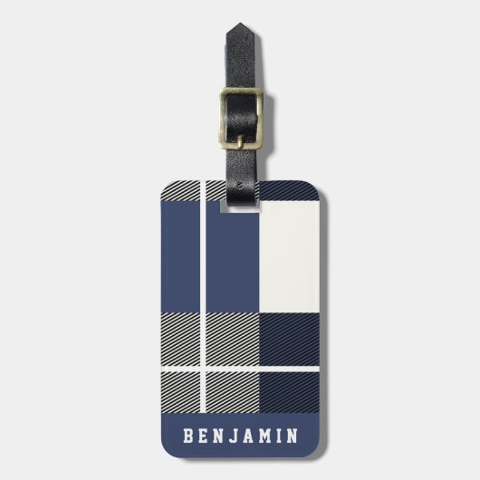 Mannen Modern Navy Bufallo Pattern Bagagelabel (Voorkant verticaal)