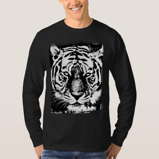 Mannen Modern Trendy Tiger Face Black met lange mo T-shirt (Voorkant)