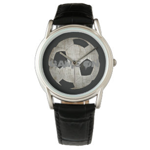 Mannen Modern Voetbal zwart leder Horloge