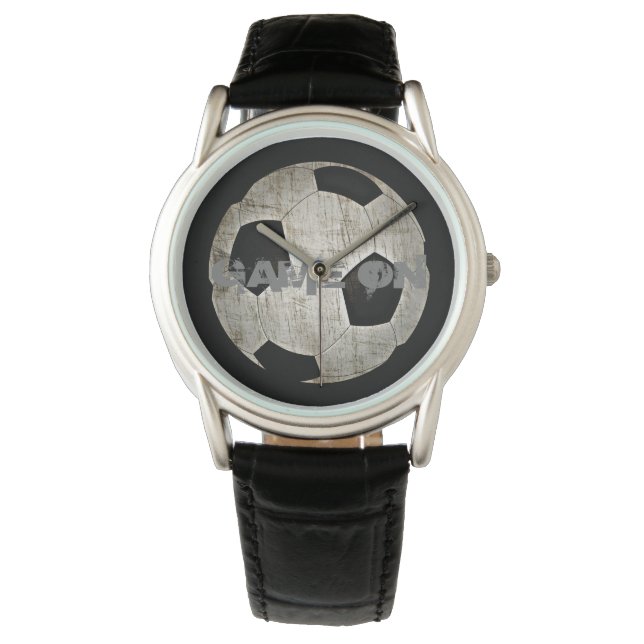 Mannen Modern Voetbal zwart leder Horloge (Voorkant)