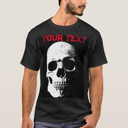 Mannen Modern Zwart Rood Halloween Skull Horror Te T-shirt (Voorkant)