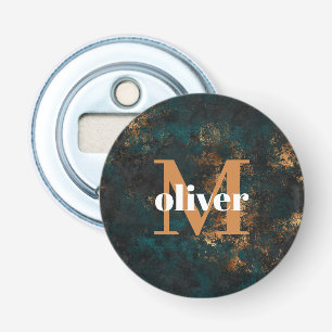Mannen monogram goud en zee Blauwgroen Button Flesopener