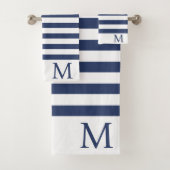 Mannen-monogram Initiaal Blauw-witte strepen Bad Handdoek (Insitu)
