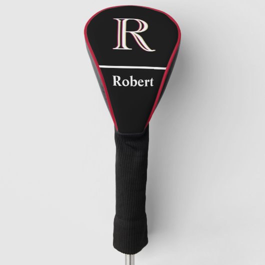 Mannen monogram met naam zwart golfheadcover (Voorkant)