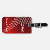 Mannen Monogram Metallic Red Racing Vlag Bagagelabel (Voorkant horizontaal)