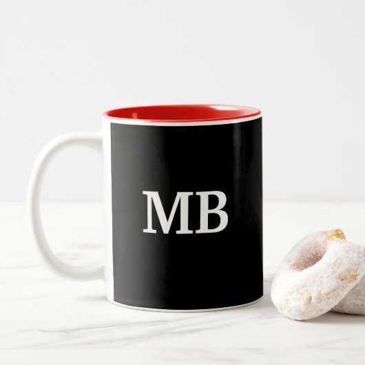 Mannen monogram modern design tweekleurige koffiemok (Met donut)