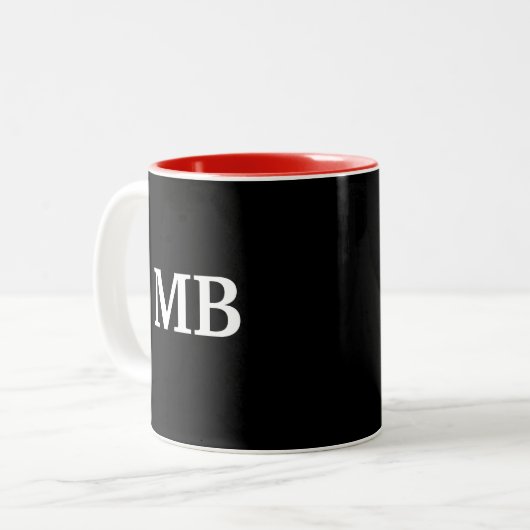 Mannen monogram modern design tweekleurige koffiemok (Voorkant links)