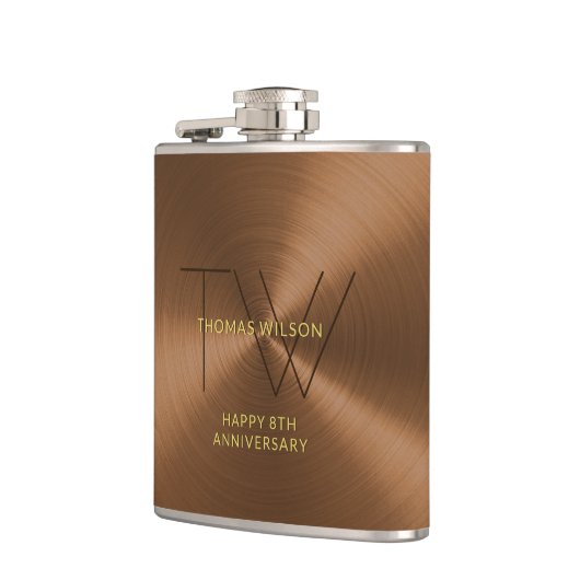 Mannen monogram Modern minimalistisch Bronze Jubil Heupfles (Links)