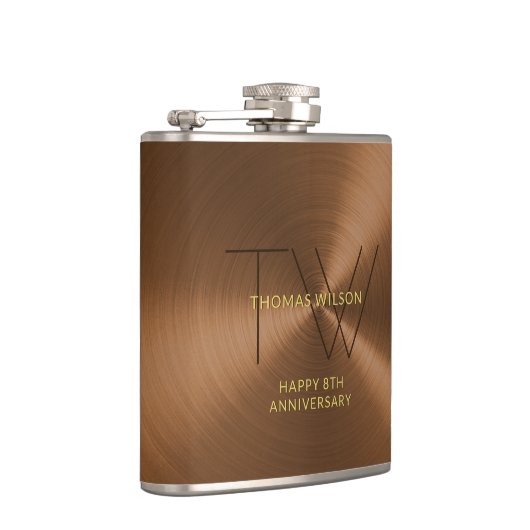 Mannen monogram Modern minimalistisch Bronze Jubil Heupfles (Rechts)