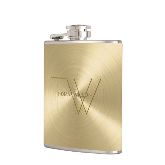 Mannen Monogram Modern minimalistisch metaalgoud Heupfles (Links)