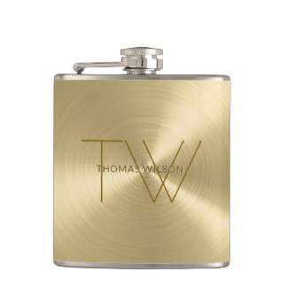 Mannen Monogram Modern minimalistisch metaalgoud Heupfles