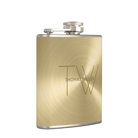 Mannen Monogram Modern minimalistisch metaalgoud Heupfles (Rechts)