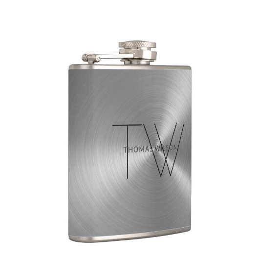 Mannen Monogram Modern minimalistisch Pewter Gray Heupfles (Rechts)