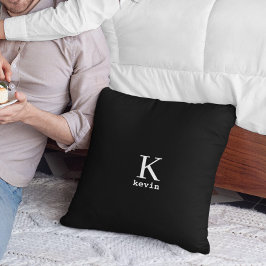 Mannen monogram naam gepersonaliseerd zwart en wit kussen