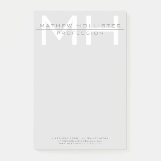 Mannen Monogrammed, Grey Business Post-it® Notes (Voorkant)