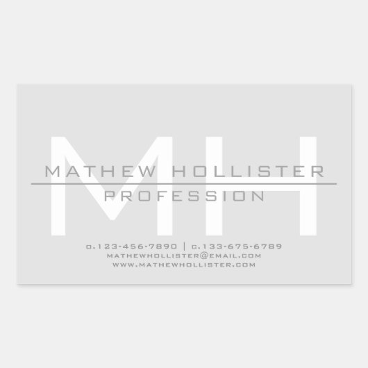 Mannen Monogrammed, Grey Business Rechthoekige Sticker (Voorkant)