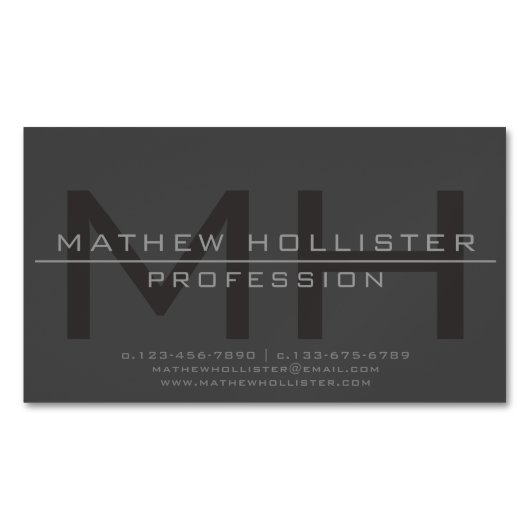 Mannen Monogrammed, Grijs Magnetisch Visitekaartje (Voorkant)