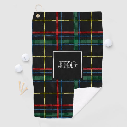 Mannen Monogrammed Moderne Black Green Pset Check Golfhanddoek (Insitu)