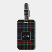 Mannen Monogrammen Modern Black Green Pset Tartan Bagagelabel (Voorkant verticaal)
