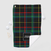 Mannen Monogrammen Modern Black Green Pset Tartan Golfhanddoek (Insitu)