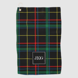 Mannen Monogrammen Modern Black Green Pset Tartan Golfhanddoek