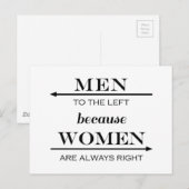 Mannen naar links omdat vrouwen altijd gelijk hebb briefkaart (Voorkant / Achterkant)