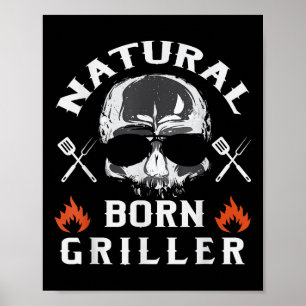 Mannen natuurlijke geboren griller Funny BBQ achte Poster