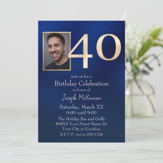 Mannen Navy Blauw en Goud 40e Verjaardag Kaart (Staand voorkant)