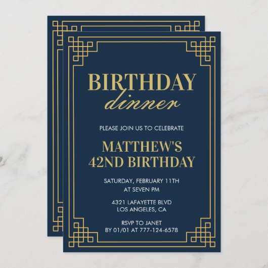 Mannen Navy blauw Verjaardagsdiner 42e verjaardag Kaart (Voorkant / Achterkant)