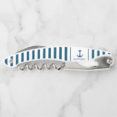 Mannen Navy Blue Anchor Custom Monogram Waiter Kurkentrekker (Achterkant)