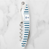 Mannen Navy Blue Anchor Custom Monogram Waiter Kurkentrekker (Voorkant)