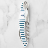 Mannen Navy Blue Anchor Custom Monogram Waiter Kurkentrekker (Achterkant)