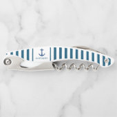 Mannen Navy Blue Anchor Custom Monogram Waiter Kurkentrekker (Voorkant)