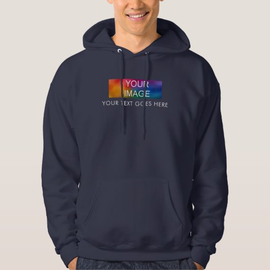 Mannen Navy Blue draagt je Afbeelding Logo hier Hoodie (Voorkant)