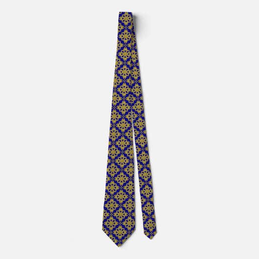 Mannen Navy Blue en Faux Gold Pattern Stropdas (Voorkant)