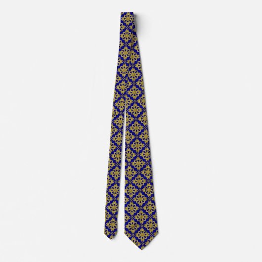 Mannen Navy Blue en Faux Gold Pattern Stropdas (Achterkant)