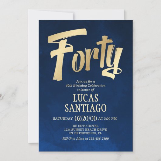 Mannen Navy Gold 40e verjaardag uitnodiging (Voorkant)