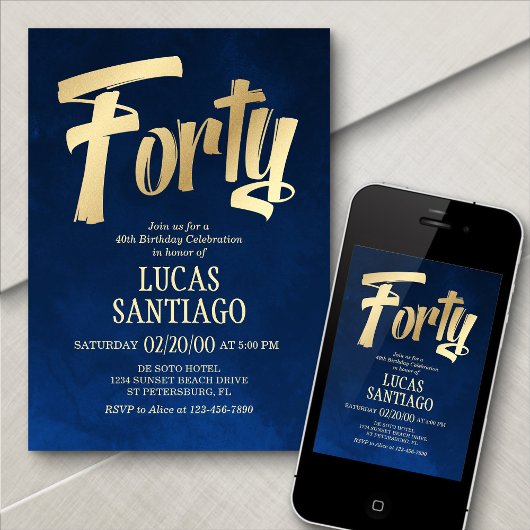 Mannen Navy Gold 40e verjaardag uitnodiging