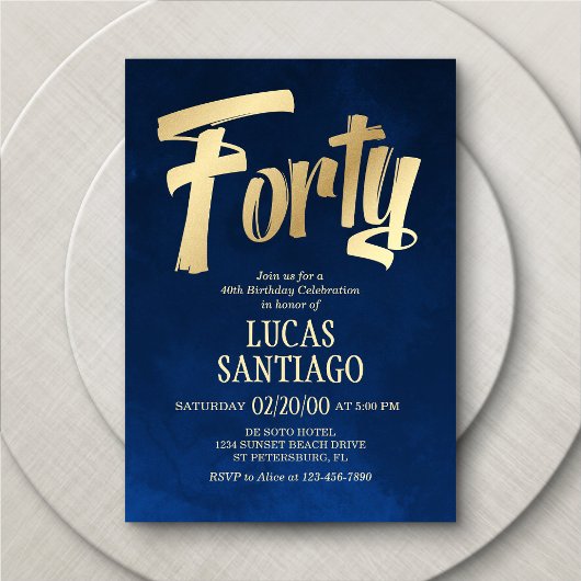 Mannen Navy Gold 40e verjaardag uitnodiging