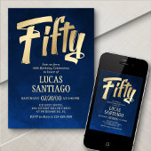 Mannen Navy Gold 50e verjaardag uitnodiging