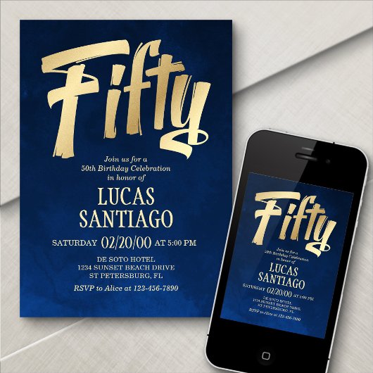 Mannen Navy Gold 50e verjaardag uitnodiging